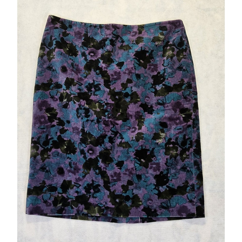 Talbots Skirt Sz 12 Velvet Purple Blue Black Satin Lined Knee Length